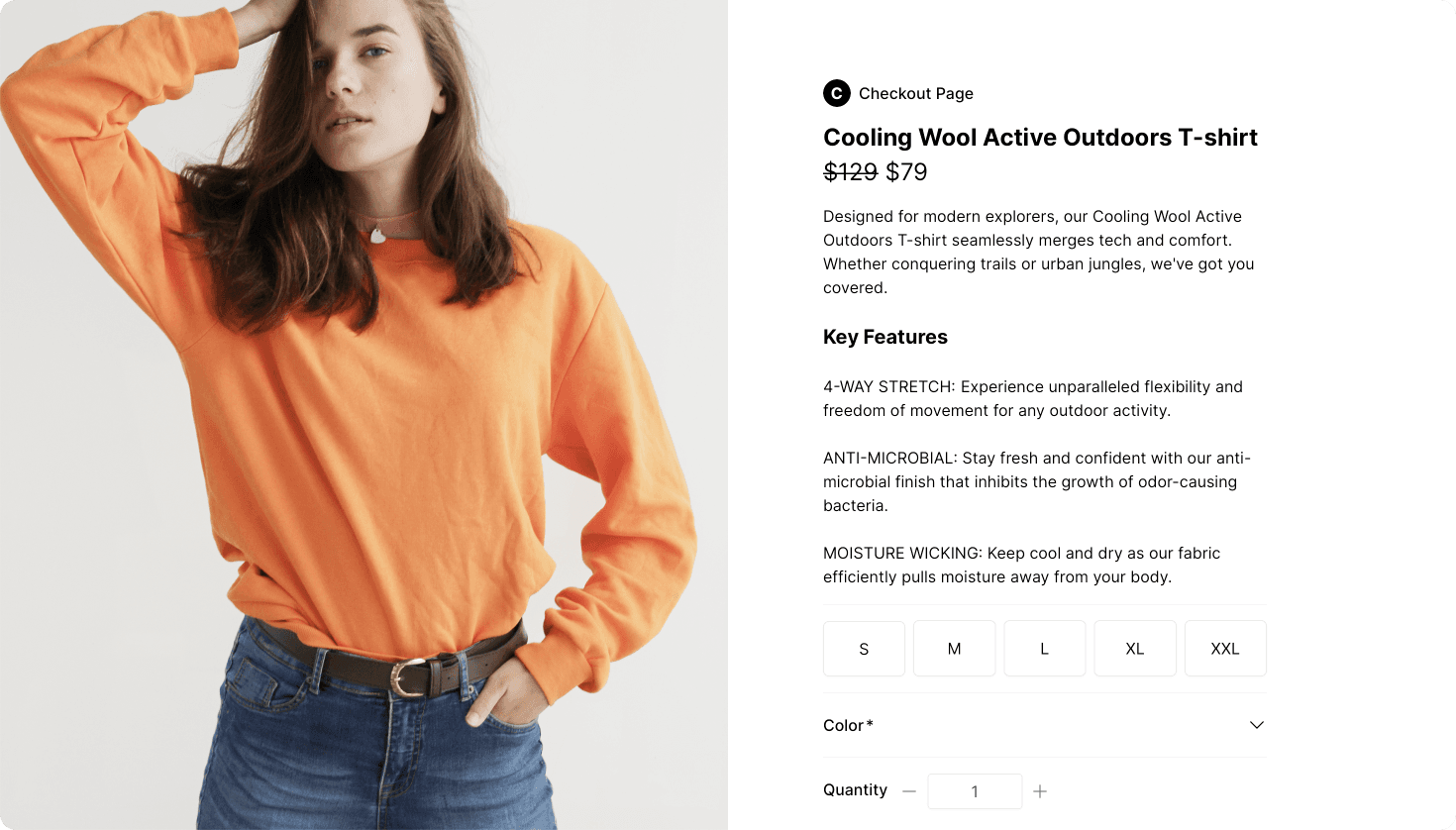 T-shirt checkout with sizes and colors