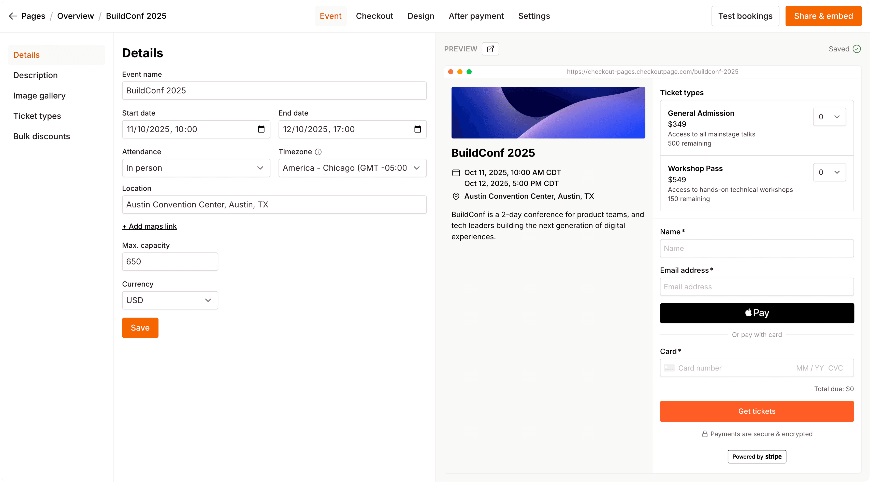 Point and click visual event page builder