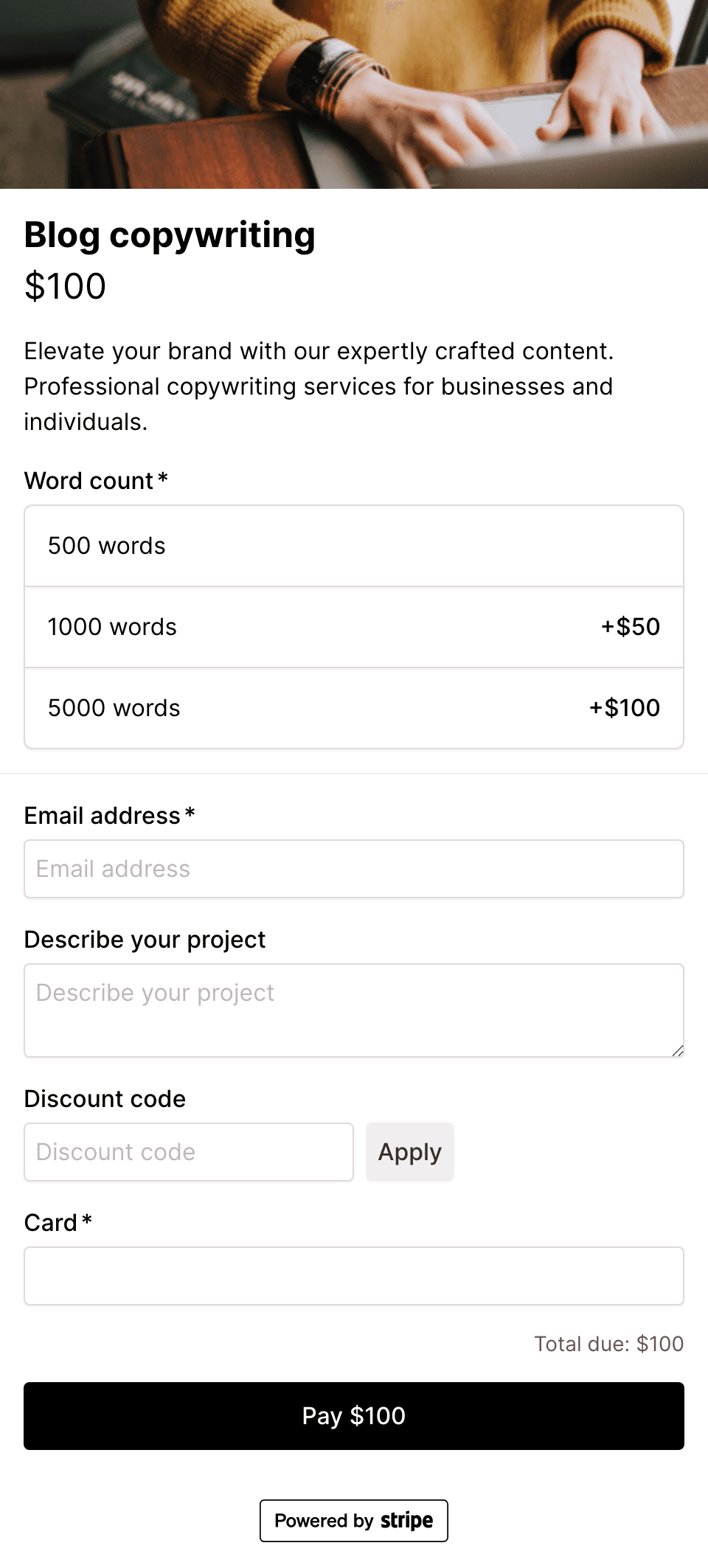Blog copywriting checkout form