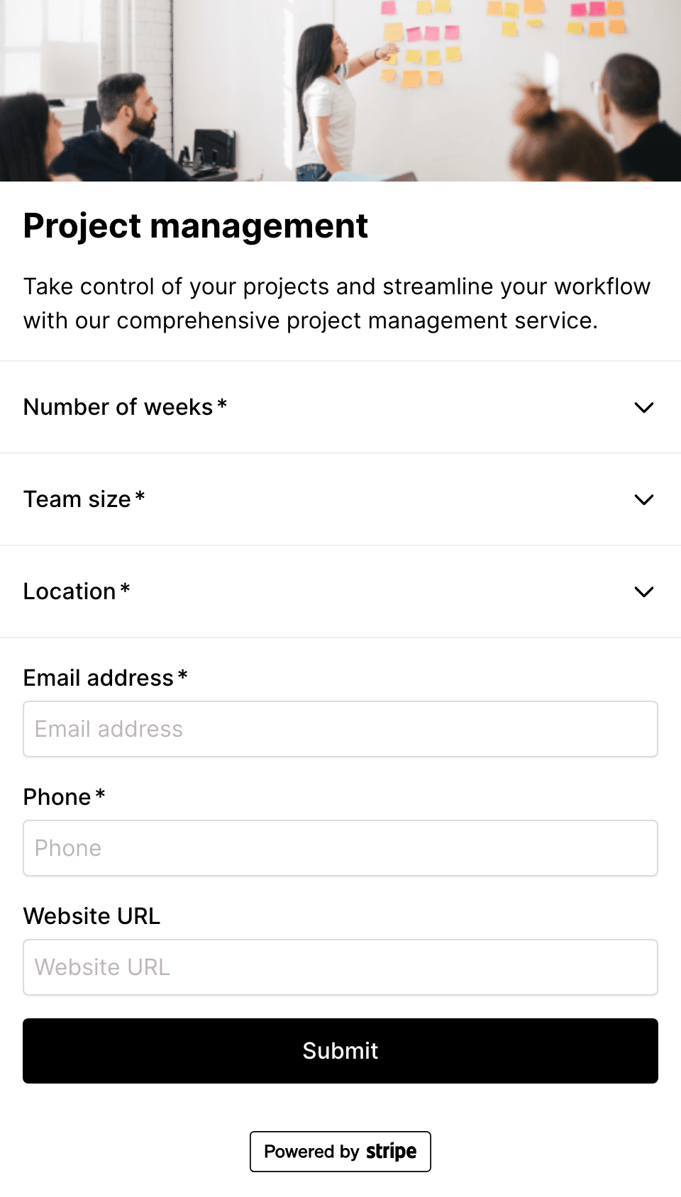 Project management checkout form