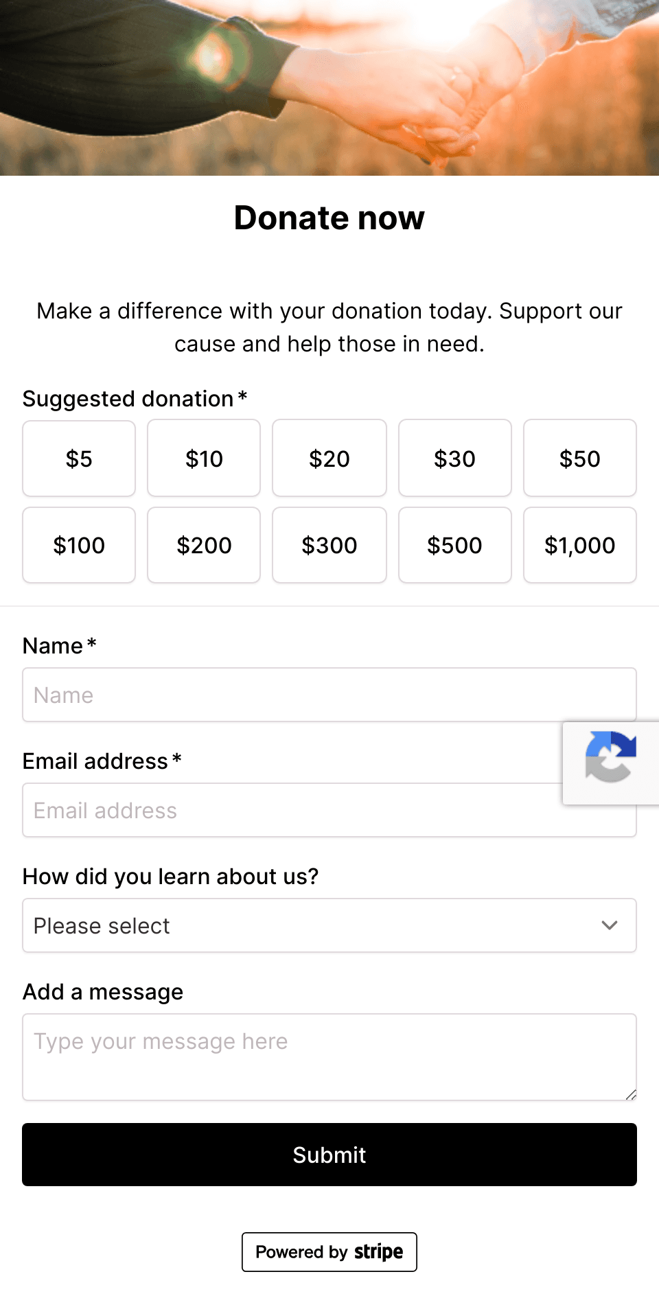Accept donations with Stripe