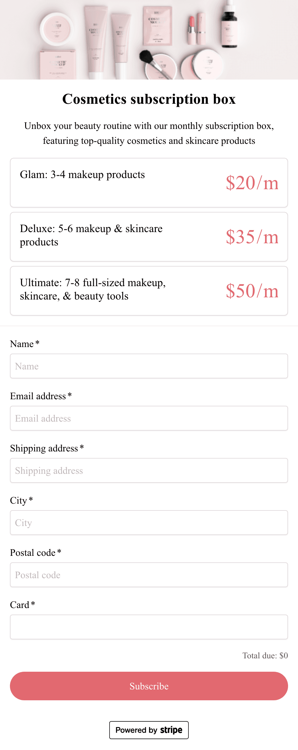 Subscription box - tiered pricing model - Stripe subscription