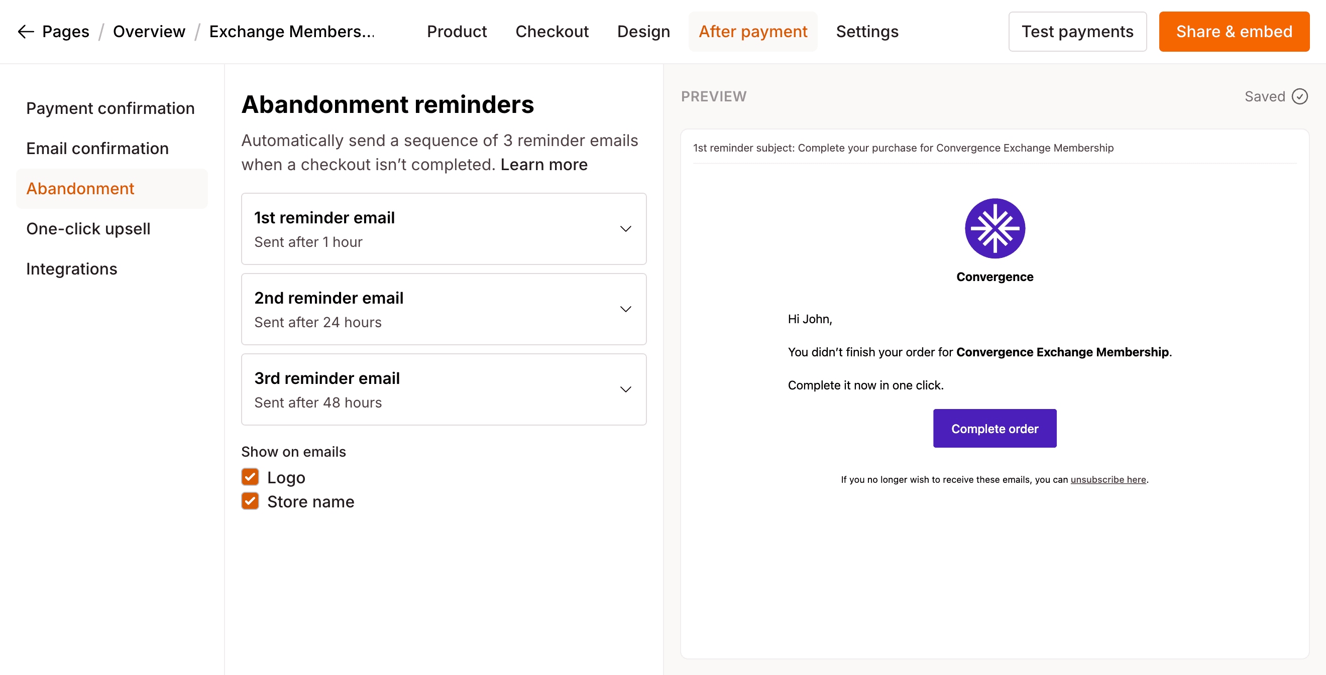 Abandoned cart reminders