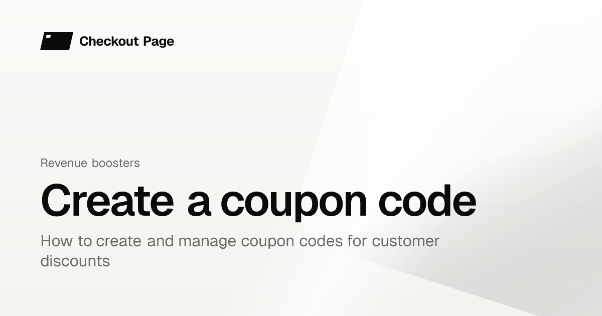 Create a coupon code | Checkout Page Knowledge base