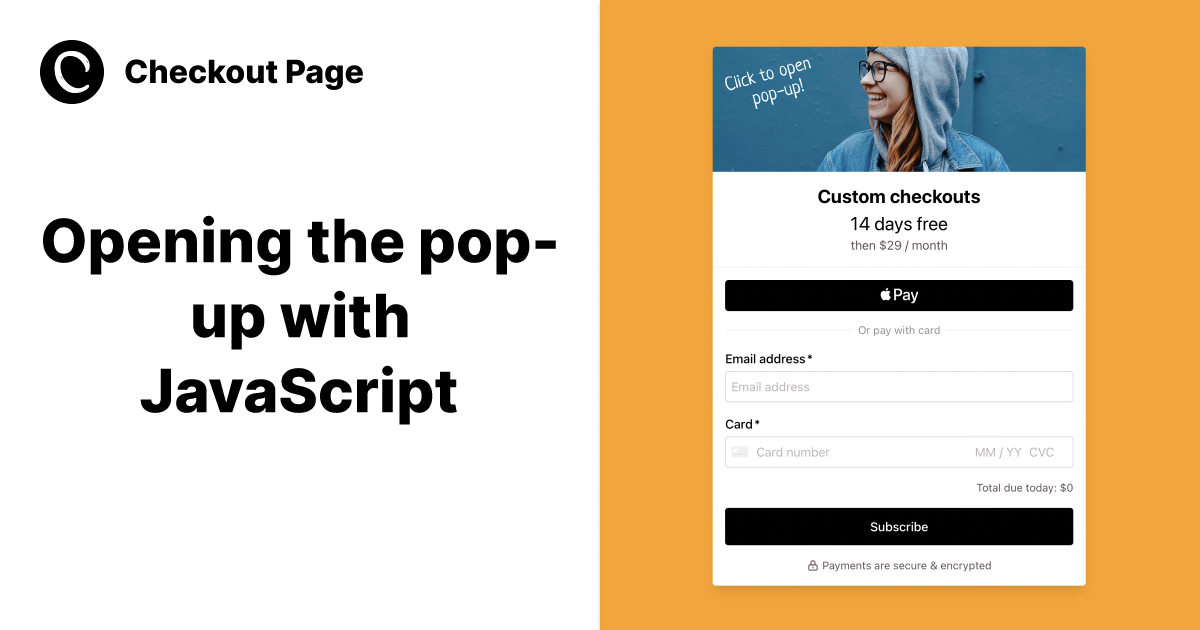 Opening the pop-up with JavaScript - Checkout Page