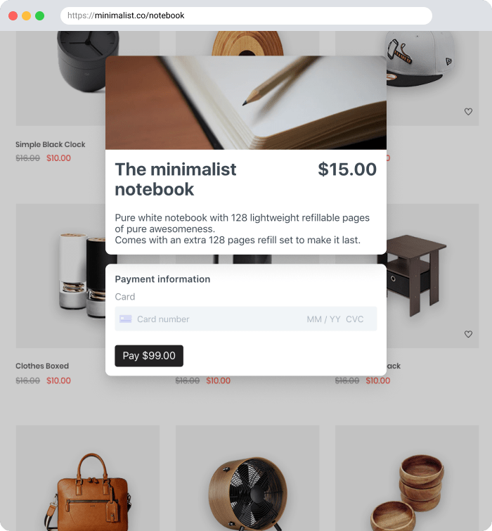 Landing page payment popup